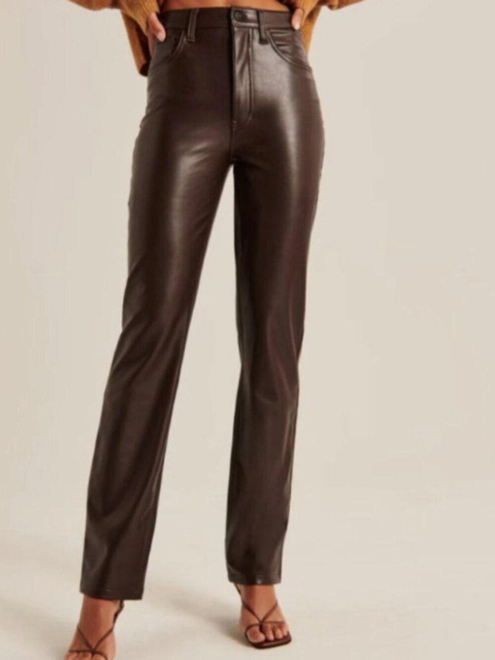 Abercrombie & Fitch Brown Faux Leather Straight High High Rise Pants Short 34/18